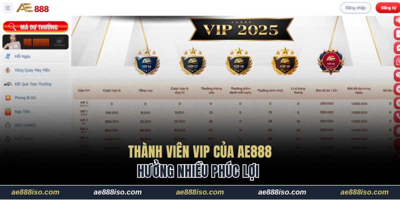 Thành viên VIP khi ae888 đăng nhập được hưởng nhiều phúc lợi